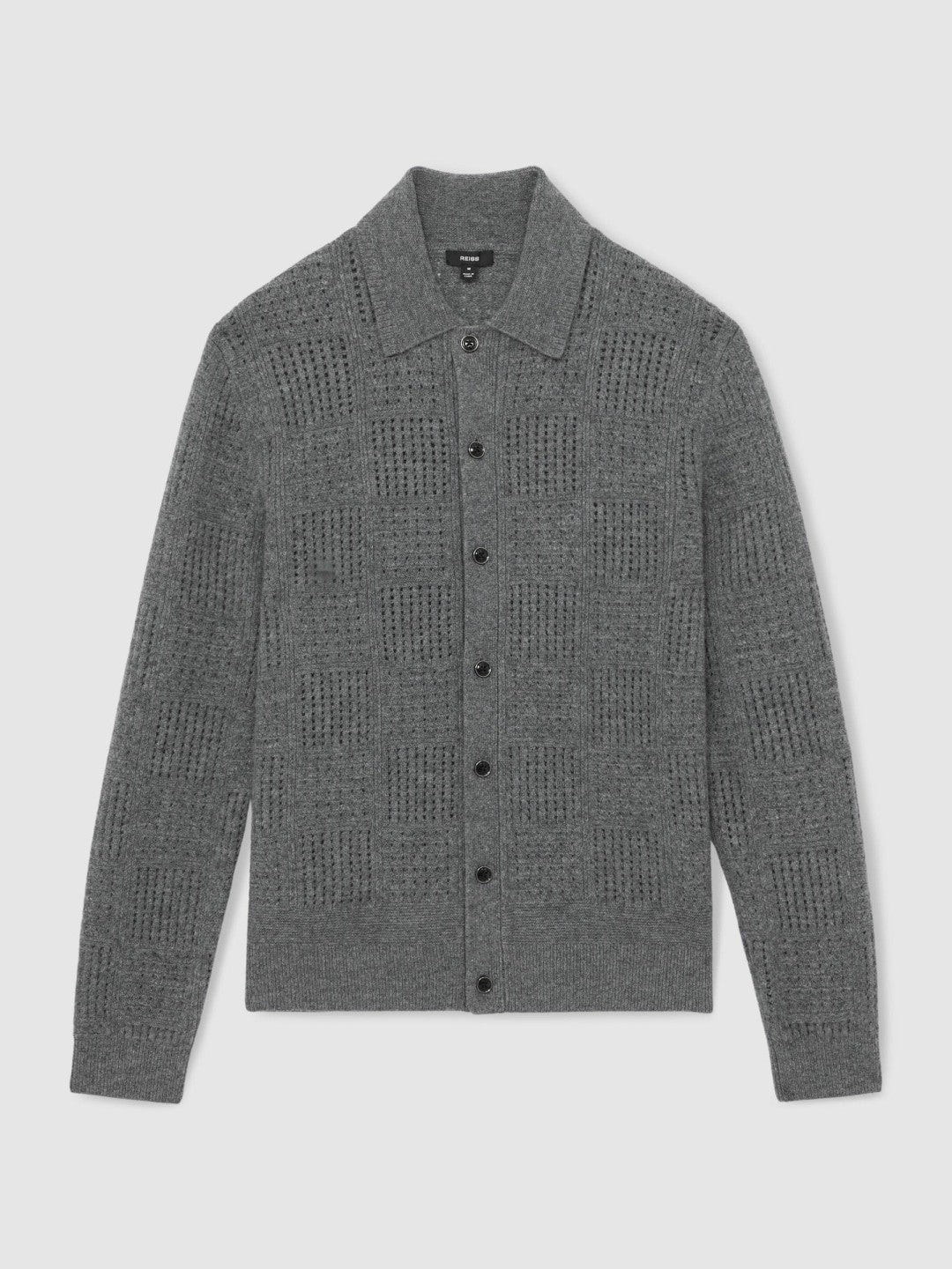 Wool Button Through Pointelle Shirt in Mid Grey