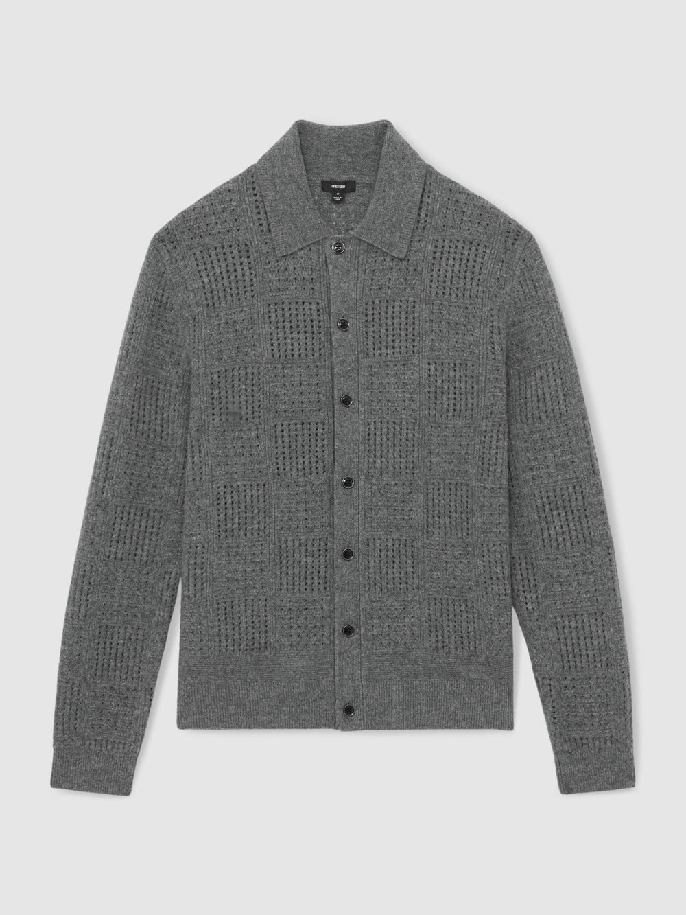 Wool Button Through Pointelle Shirt in Mid Grey