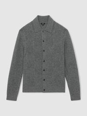 Wool Button Through Pointelle Shirt in Mid Grey
