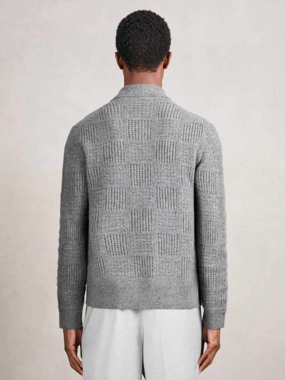 Wool Button Through Pointelle Shirt in Mid Grey