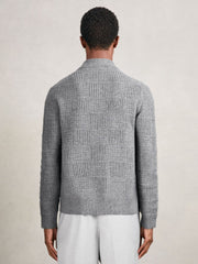 Wool Button Through Pointelle Shirt in Mid Grey