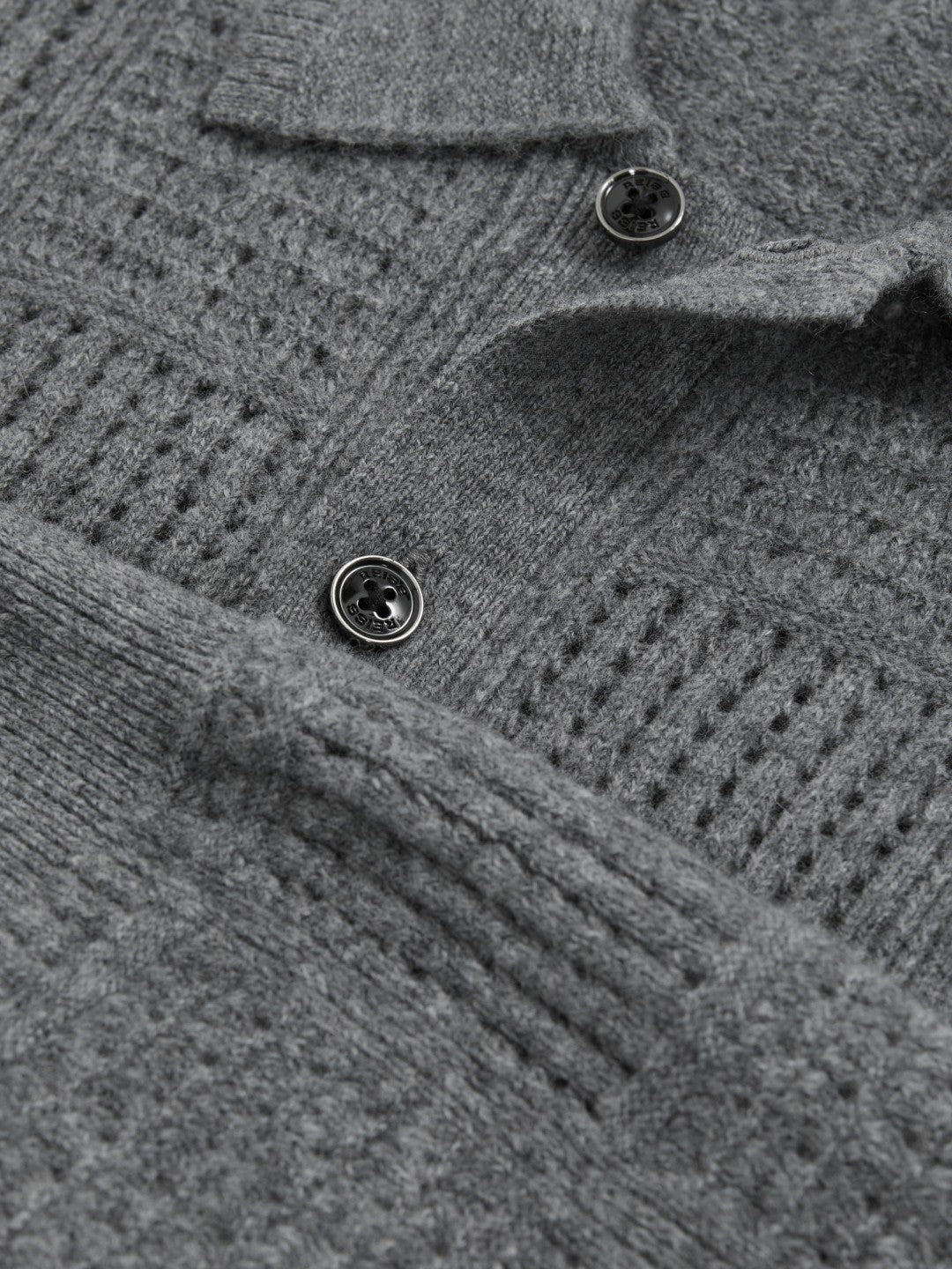 Wool Button Through Pointelle Shirt in Mid Grey