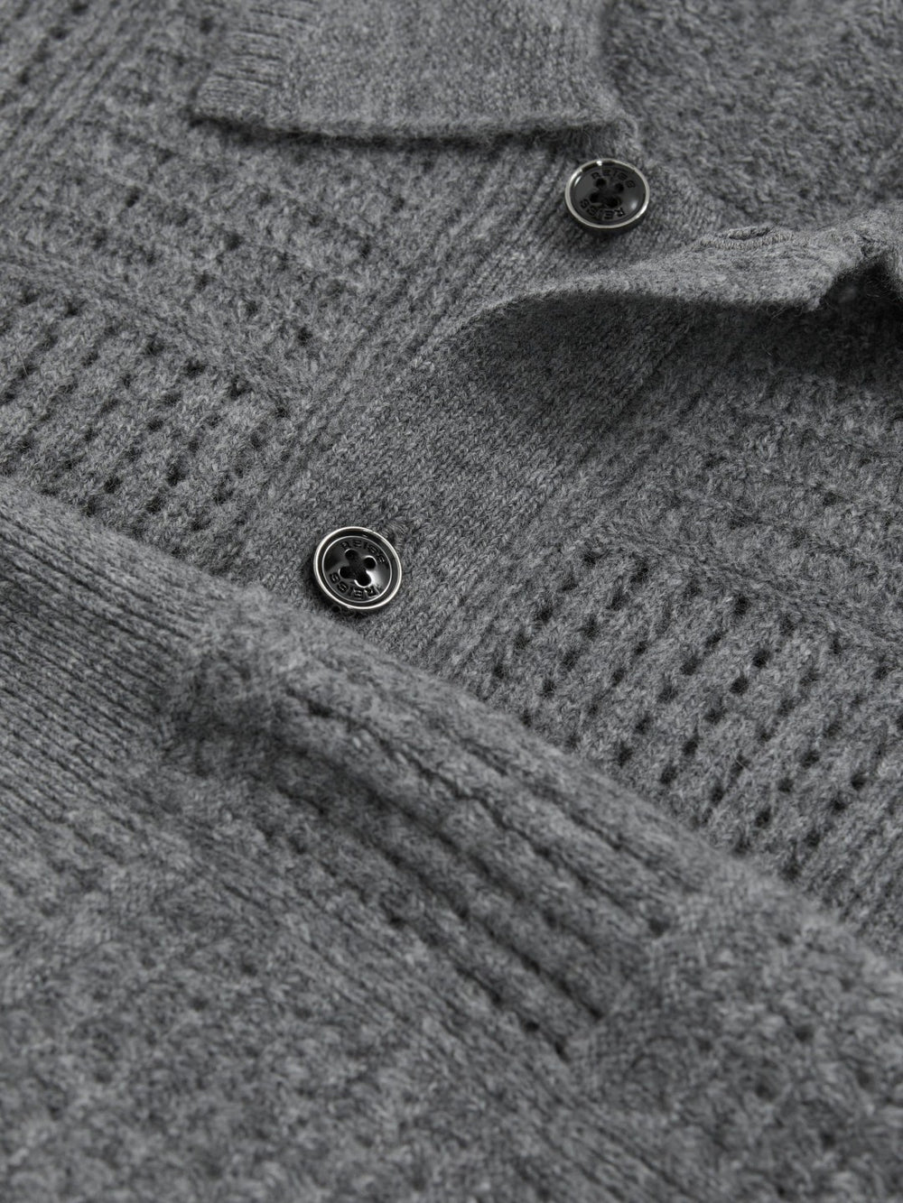 Wool Button Through Pointelle Shirt in Mid Grey