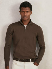 Merino Wool Half-Zip Jumper in Chocolate Brown