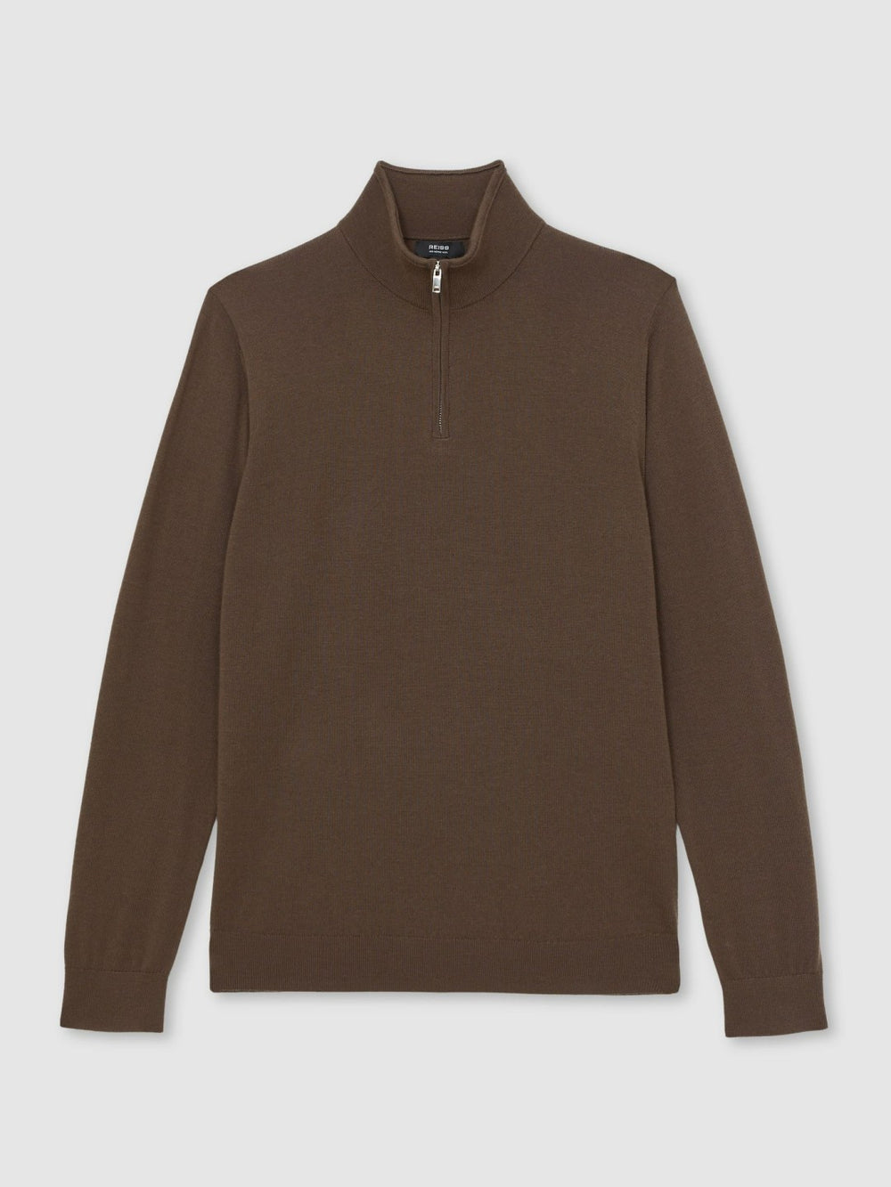 Merino Wool Half-Zip Jumper in Chocolate Brown