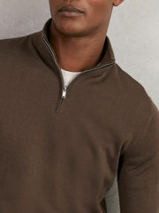 Merino Wool Half-Zip Jumper in Chocolate Brown