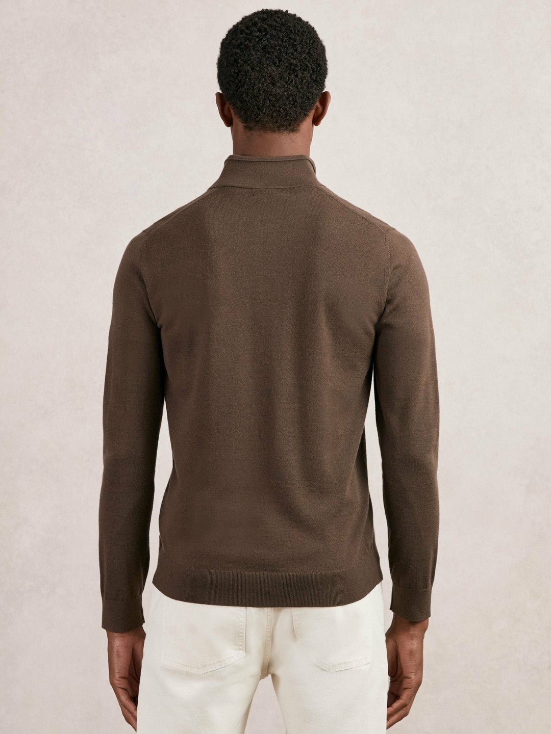 Merino Wool Half-Zip Jumper in Chocolate Brown