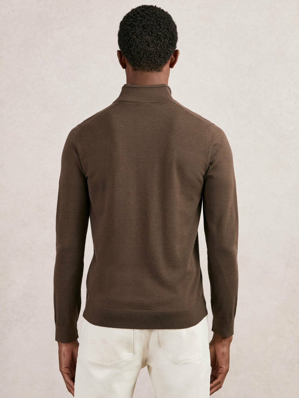 Merino Wool Half-Zip Jumper in Chocolate Brown