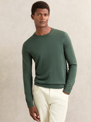 Merino-Wool Crew-Neck Jumper in Kale Green
