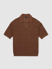 Jacquard Loop-Stitch Polo Shirt in Tobacco