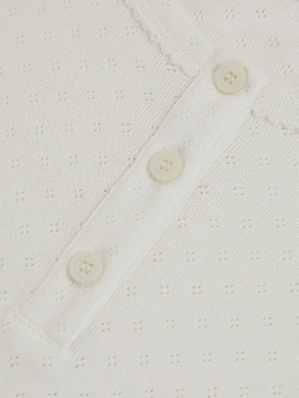 3-9 yrs Cotton Pointelle Button T-Shirt in Ivory