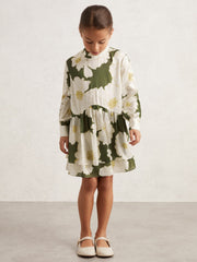 9-13 yrs Floral-Print Swing Dress in Green