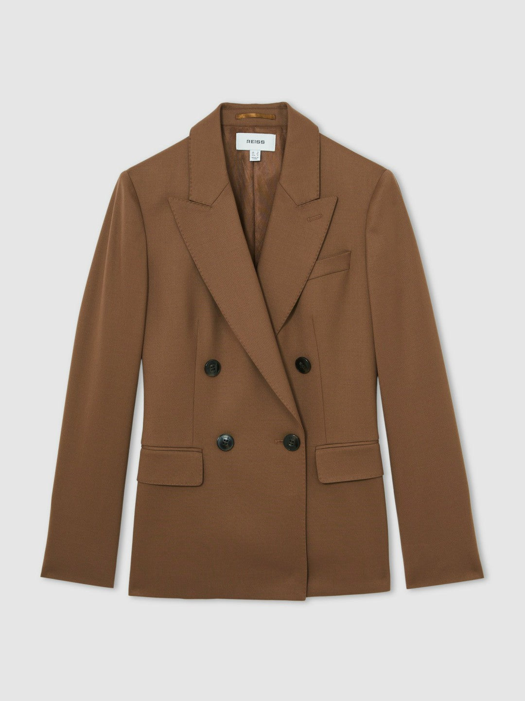 Petite Wool-Blend Double-Breasted Suit Blazer in Tan