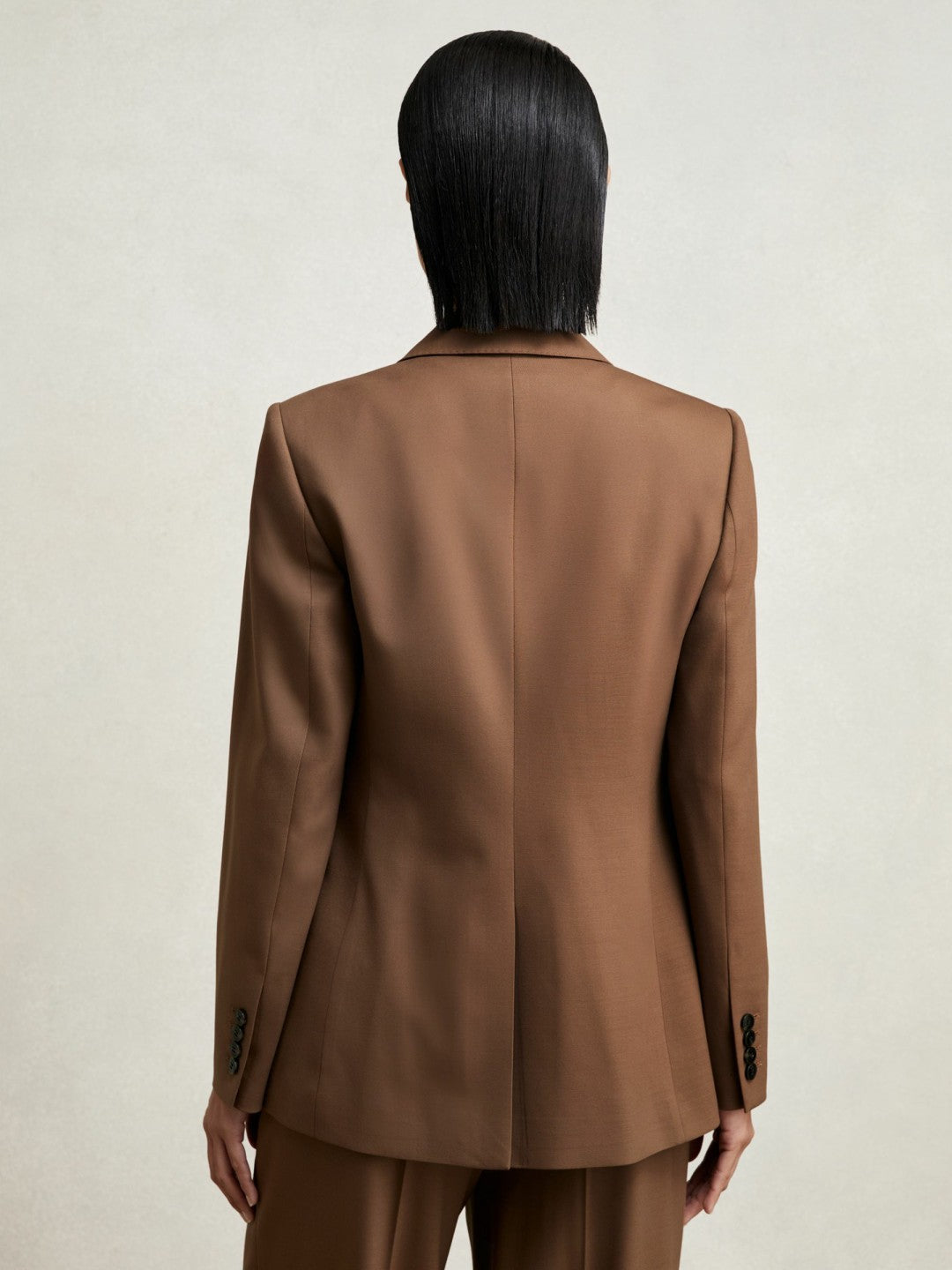 Petite Wool-Blend Double-Breasted Suit Blazer in Tan
