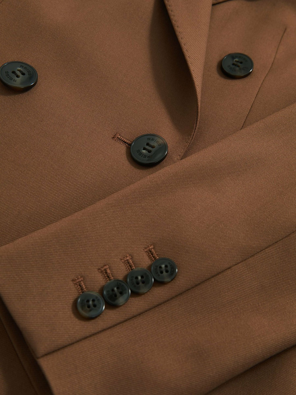 Petite Wool-Blend Double-Breasted Suit Blazer in Tan