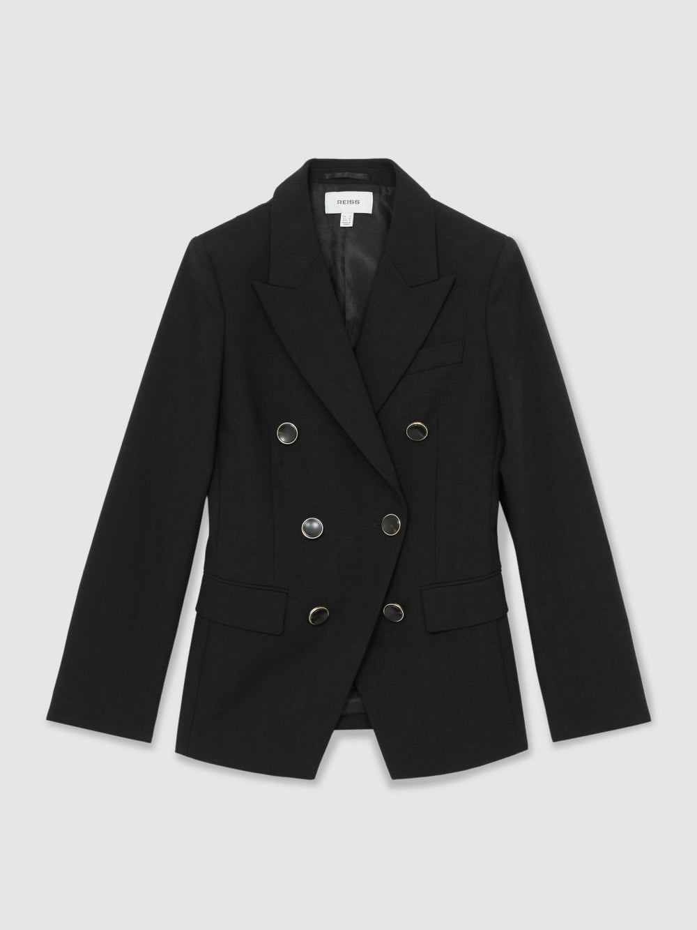 Wool-Blend Double-Breasted Blazer in Black
