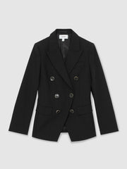 Wool-Blend Double-Breasted Blazer in Black