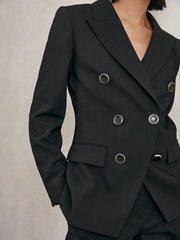 Wool-Blend Double-Breasted Blazer in Black