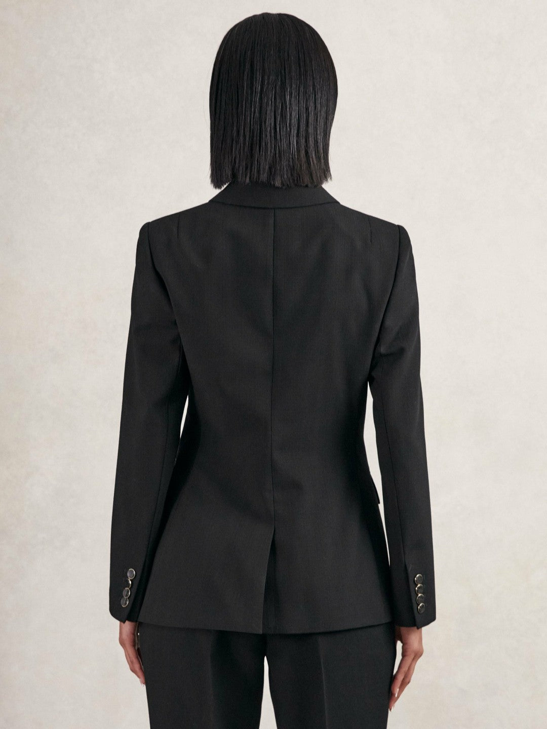 Wool-Blend Double-Breasted Blazer in Black
