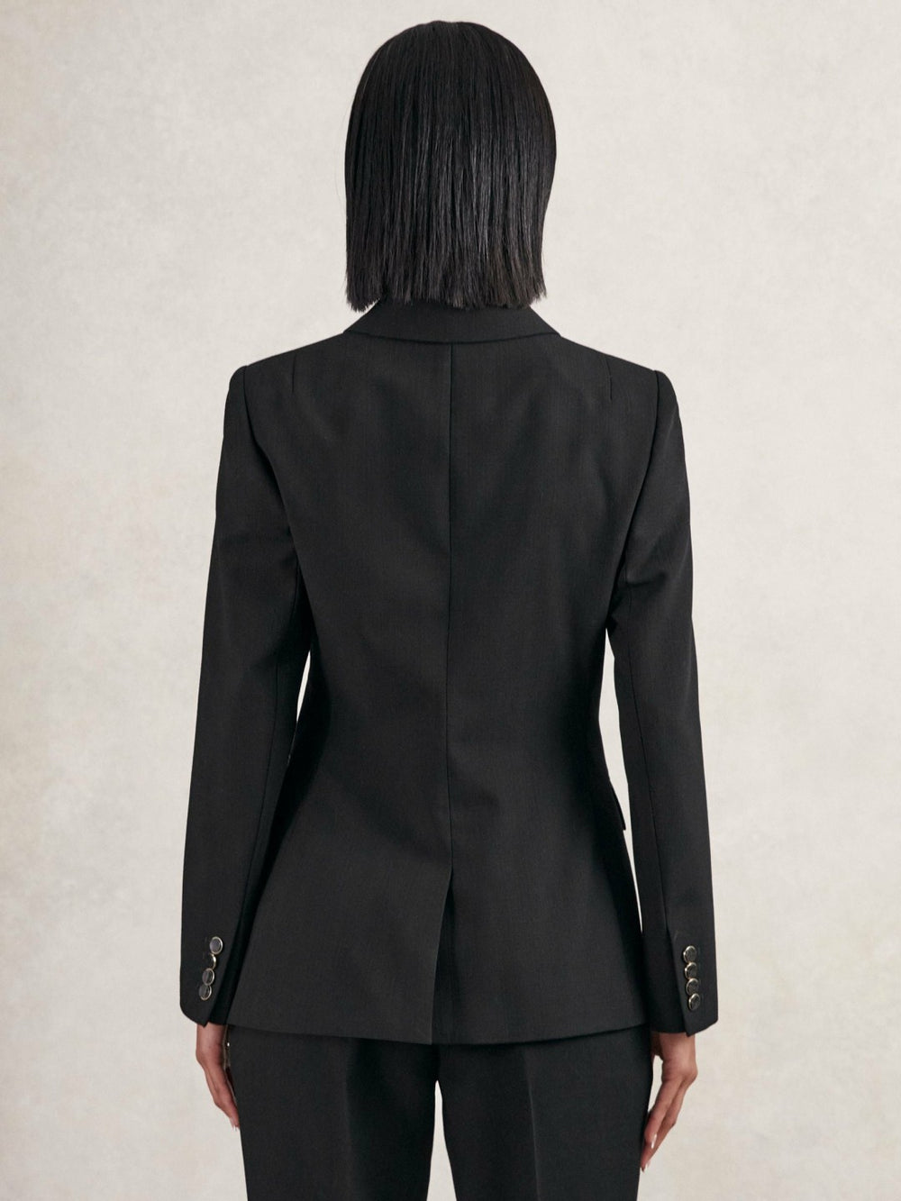 Wool-Blend Double-Breasted Blazer in Black