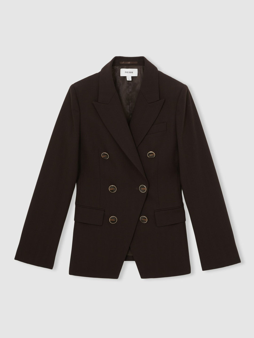 Wool-Blend Double-Breasted Blazer in Chocolate Brown