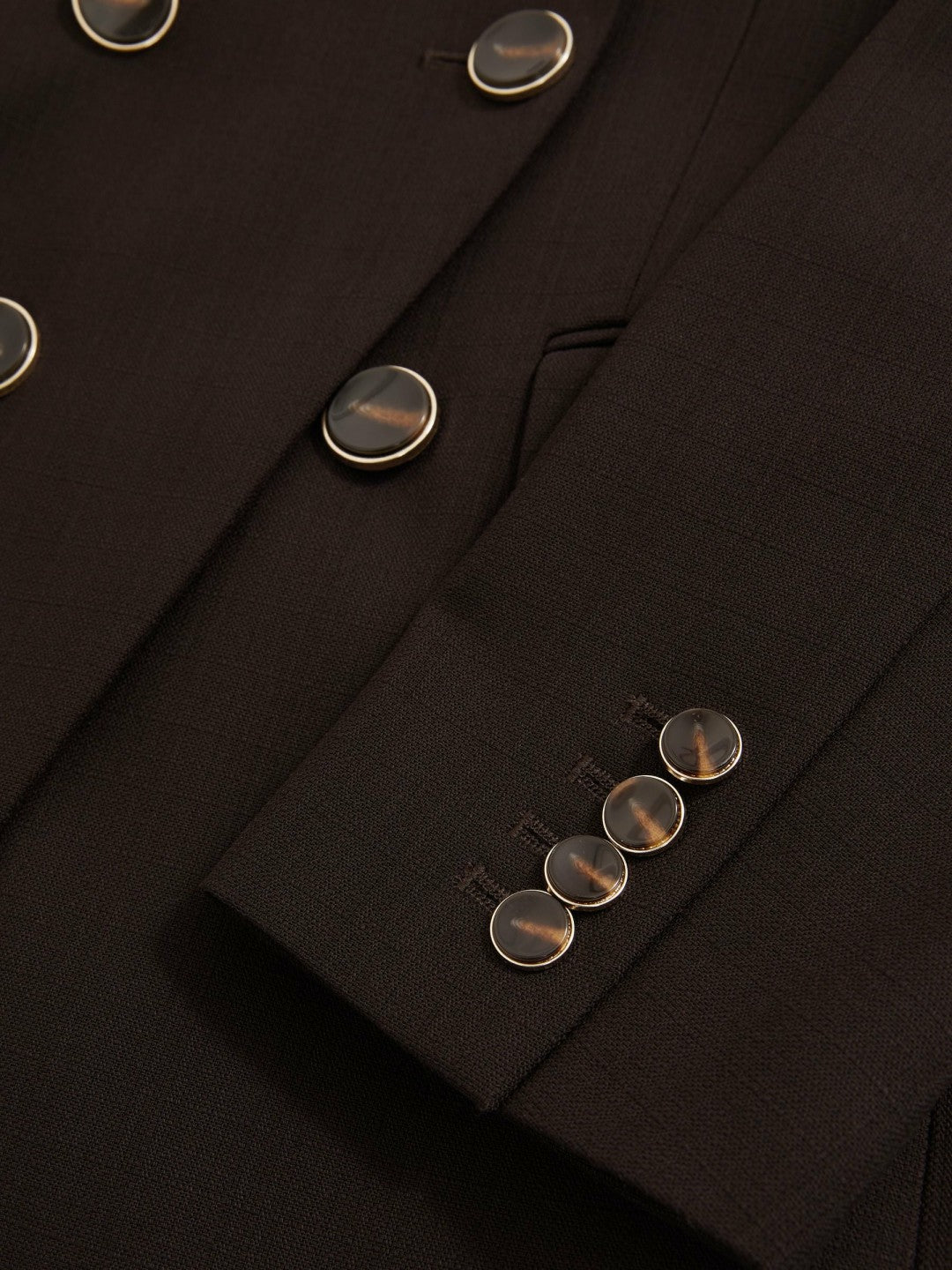 Wool-Blend Double-Breasted Blazer in Chocolate Brown
