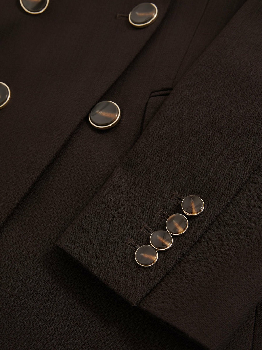 Wool-Blend Double-Breasted Blazer in Chocolate Brown