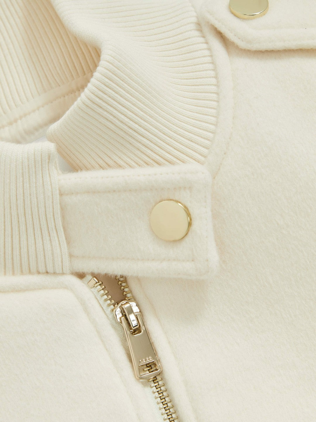Brushed Wool Epaulette Bomber Jacket in Cream