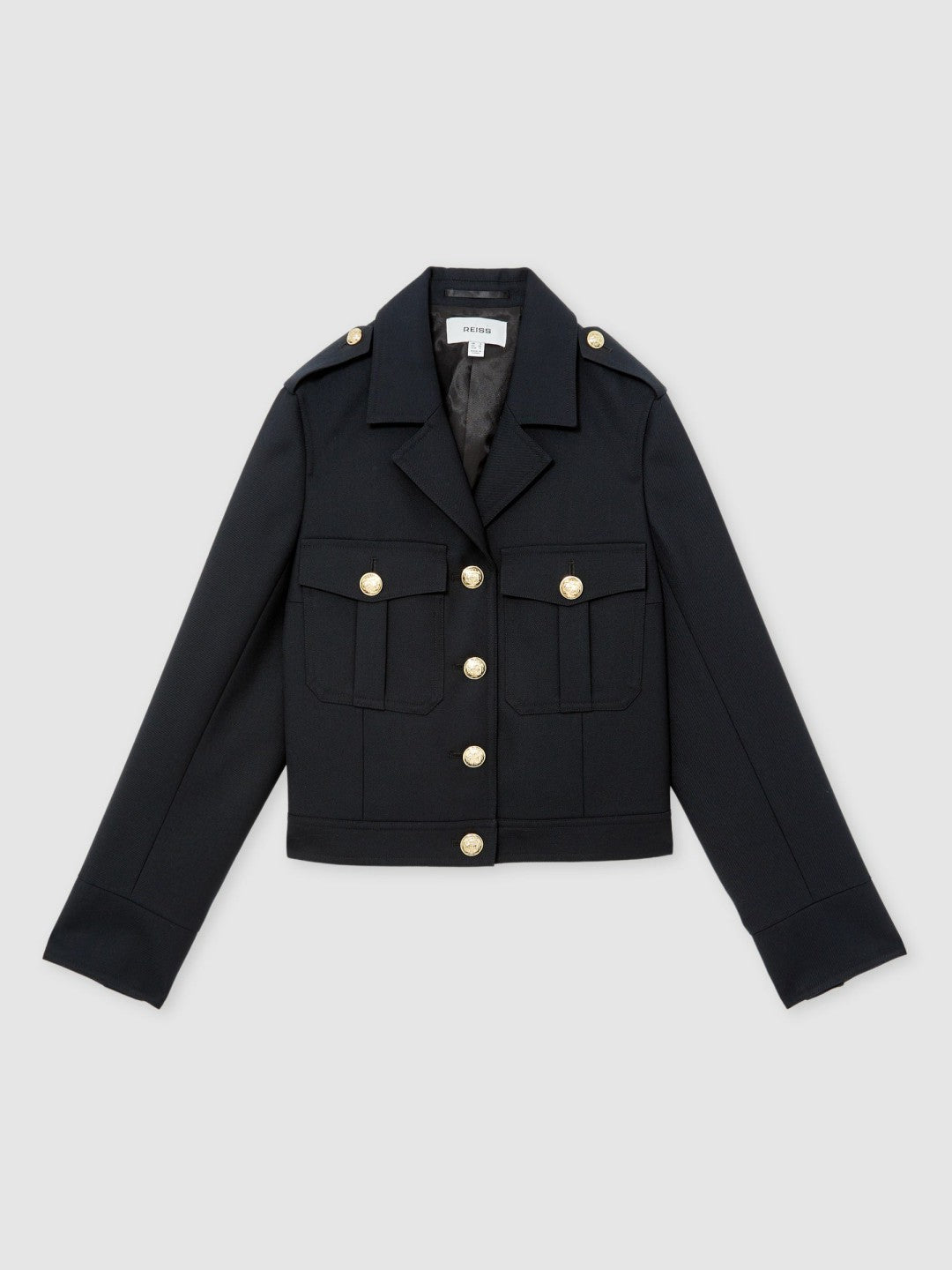 Wool Twin-Pocket Cropped Jacket in Black