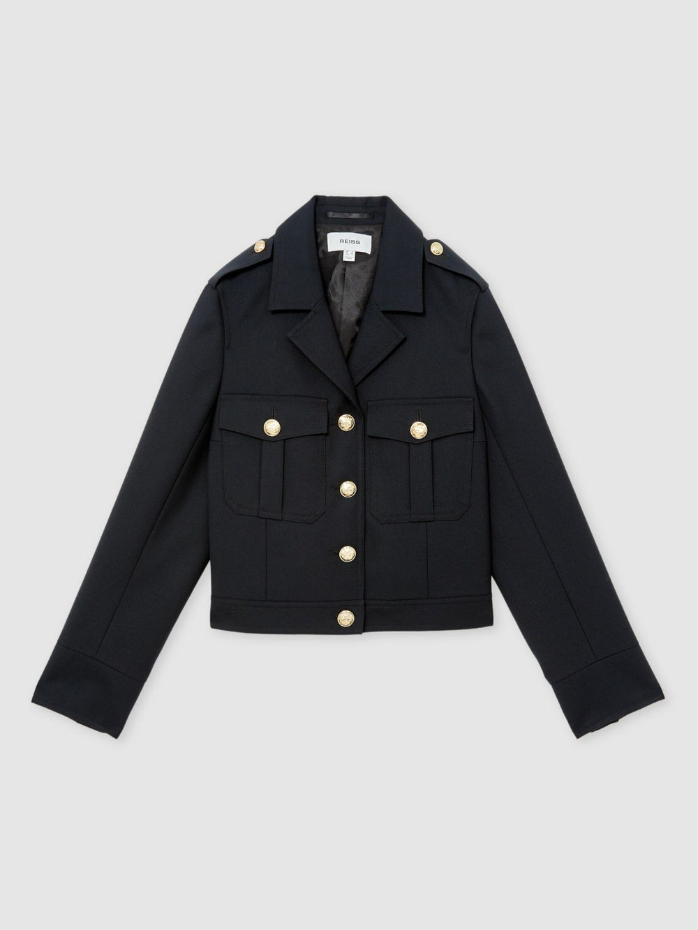 Wool Twin-Pocket Cropped Jacket in Black