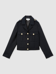 Wool Twin-Pocket Cropped Jacket in Black