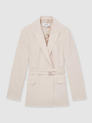 Single-Breasted Belted Suit Jacket in Pink