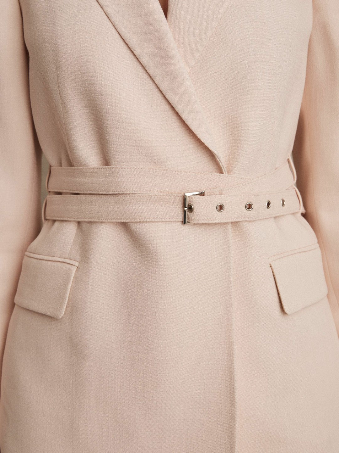 Single-Breasted Belted Suit Jacket in Pink
