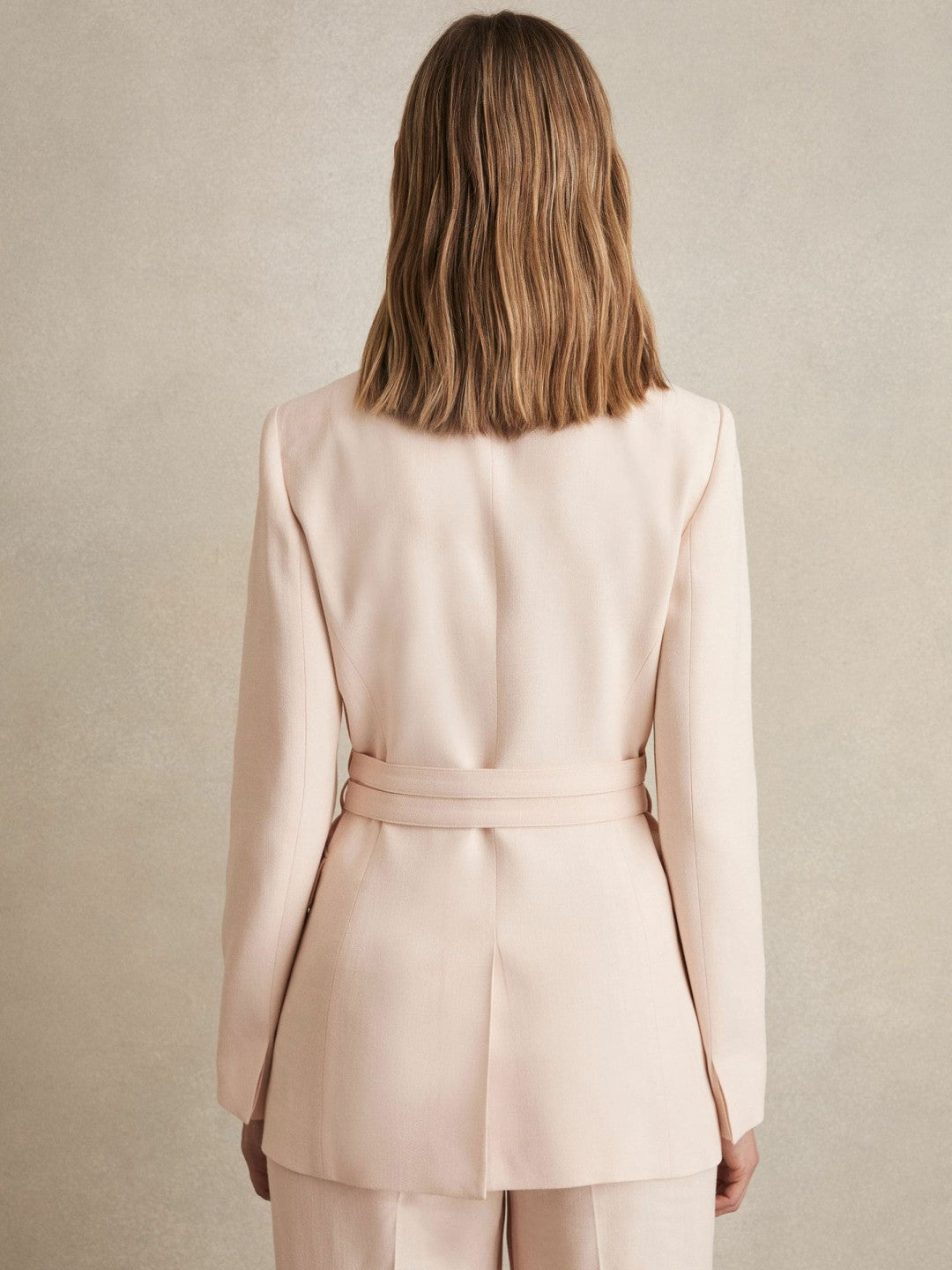 Single-Breasted Belted Suit Jacket in Pink