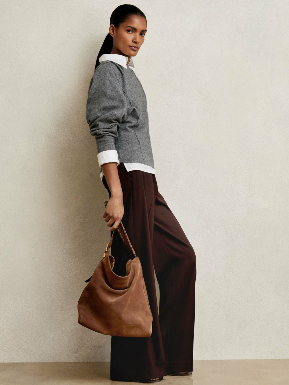 Wool-Blend Reverse-Seam Batwing Jumper With Cashmere in Charcoal