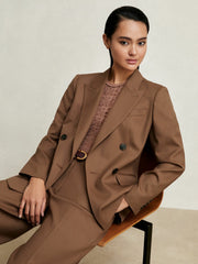 Wool-Blend Double-Breasted Suit Blazer in Tan