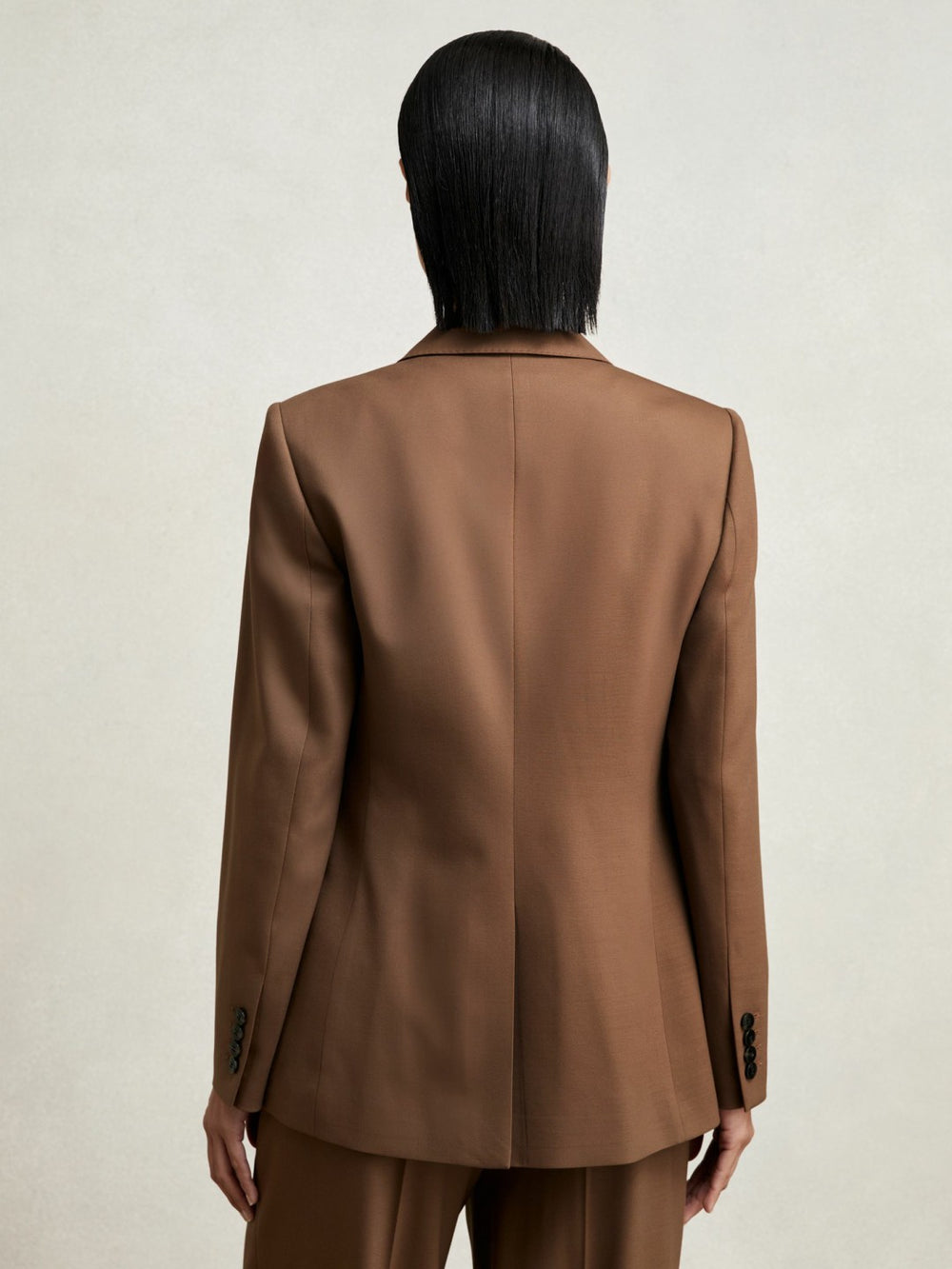 Wool-Blend Double-Breasted Suit Blazer in Tan