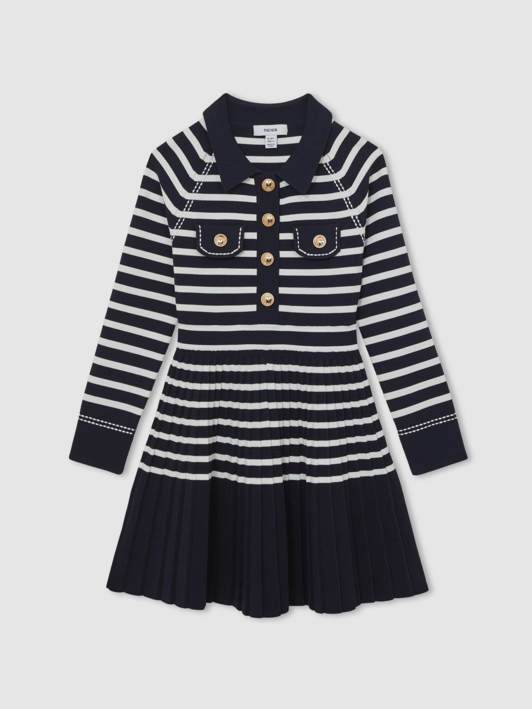 13-14 yrs Button-Detail Stripe Knitted Dress in Navy/White