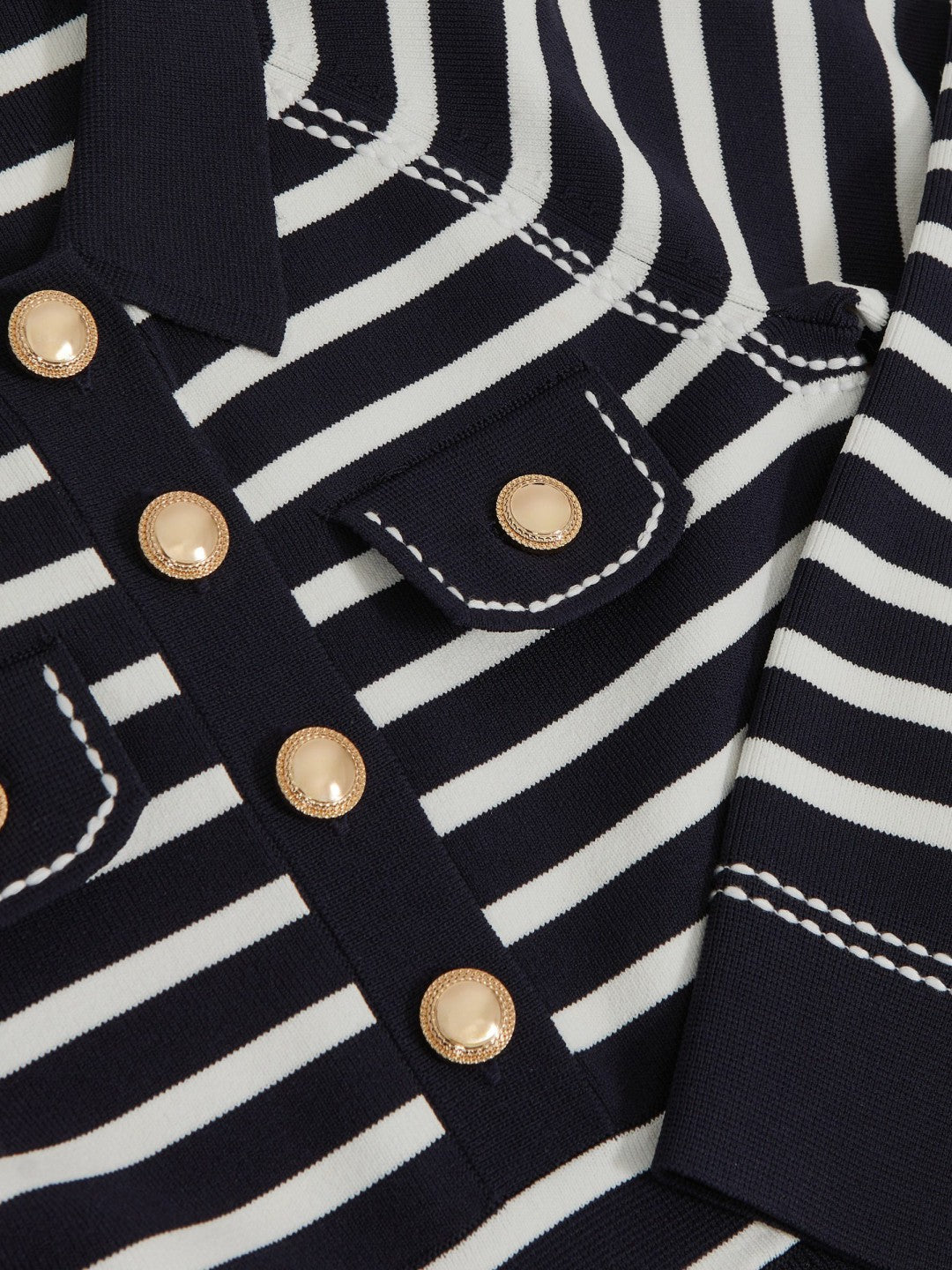 13-14 yrs Button-Detail Stripe Knitted Dress in Navy/White