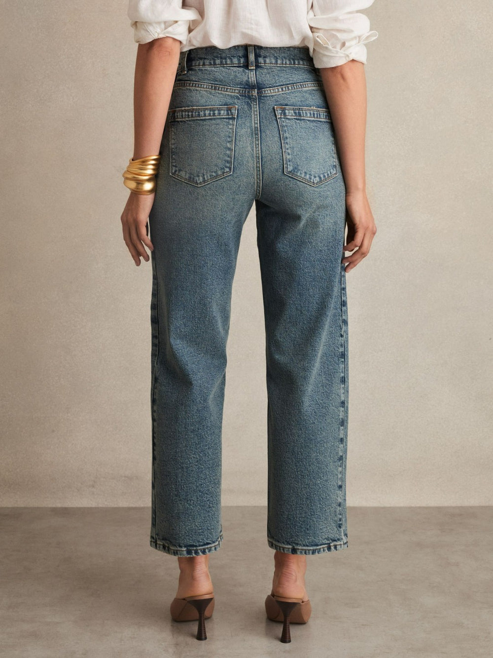 Petite Barrel-Leg Seam Jeans in Mid Blue