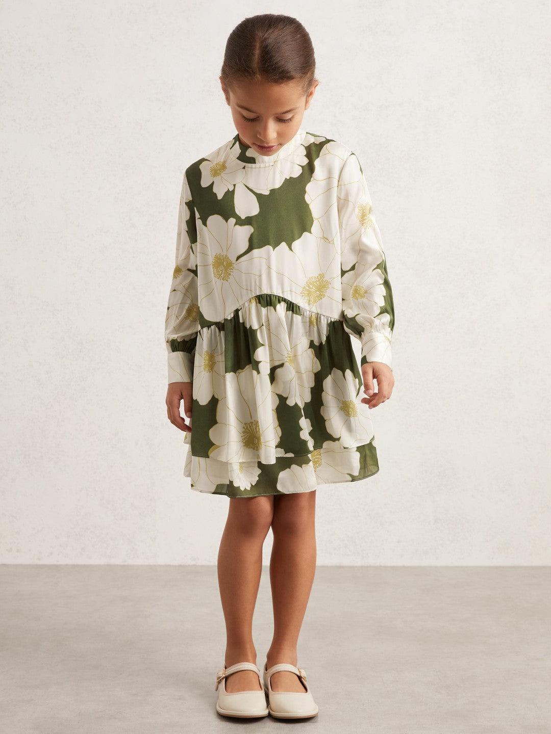 3-9 yrs Floral-Print Swing Dress in Green