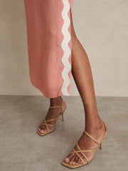 Wave-Trim Crepe Midi Dress in Pink