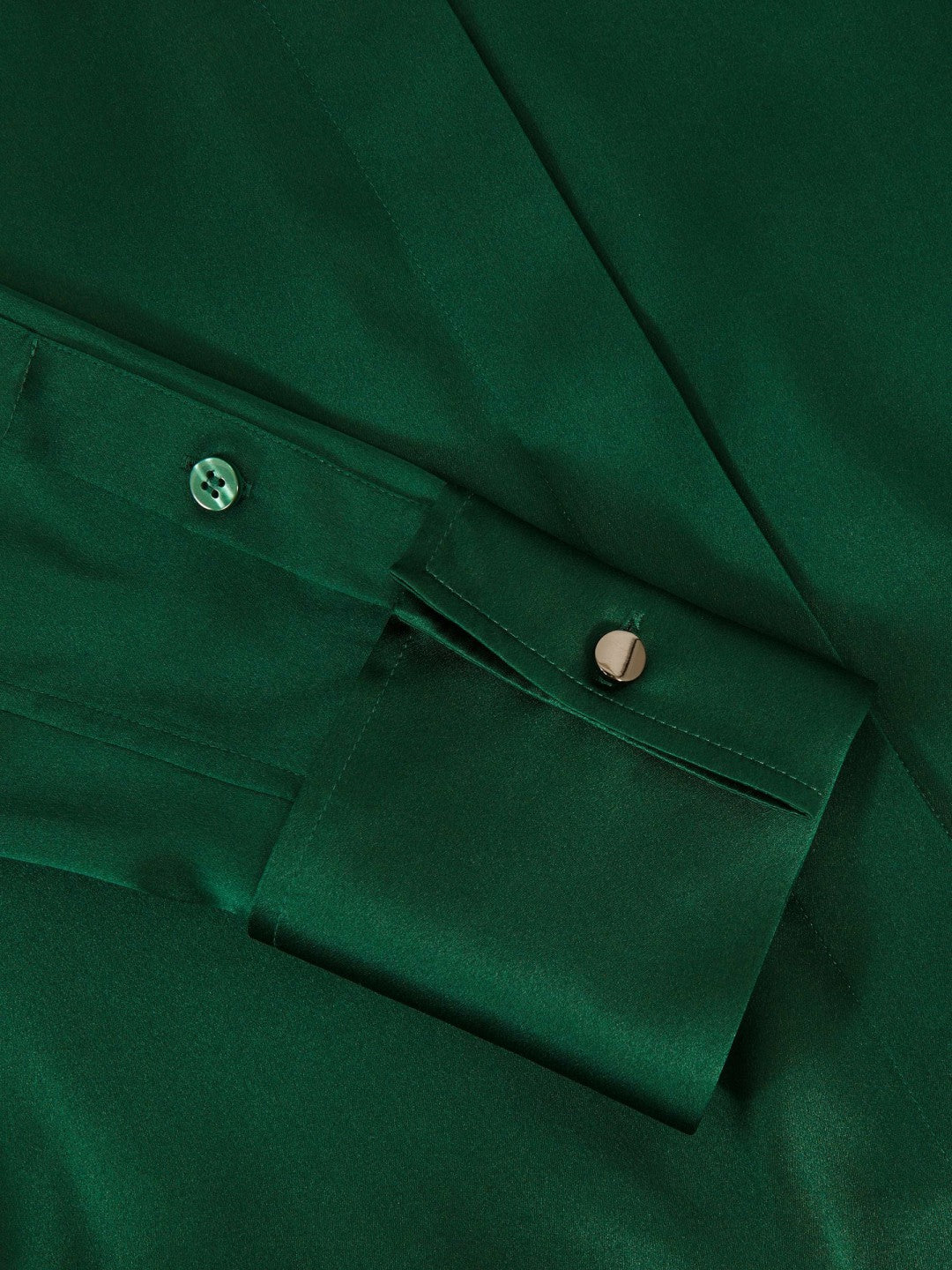 Silk-Satin Concealed-Placket Shirt in Green