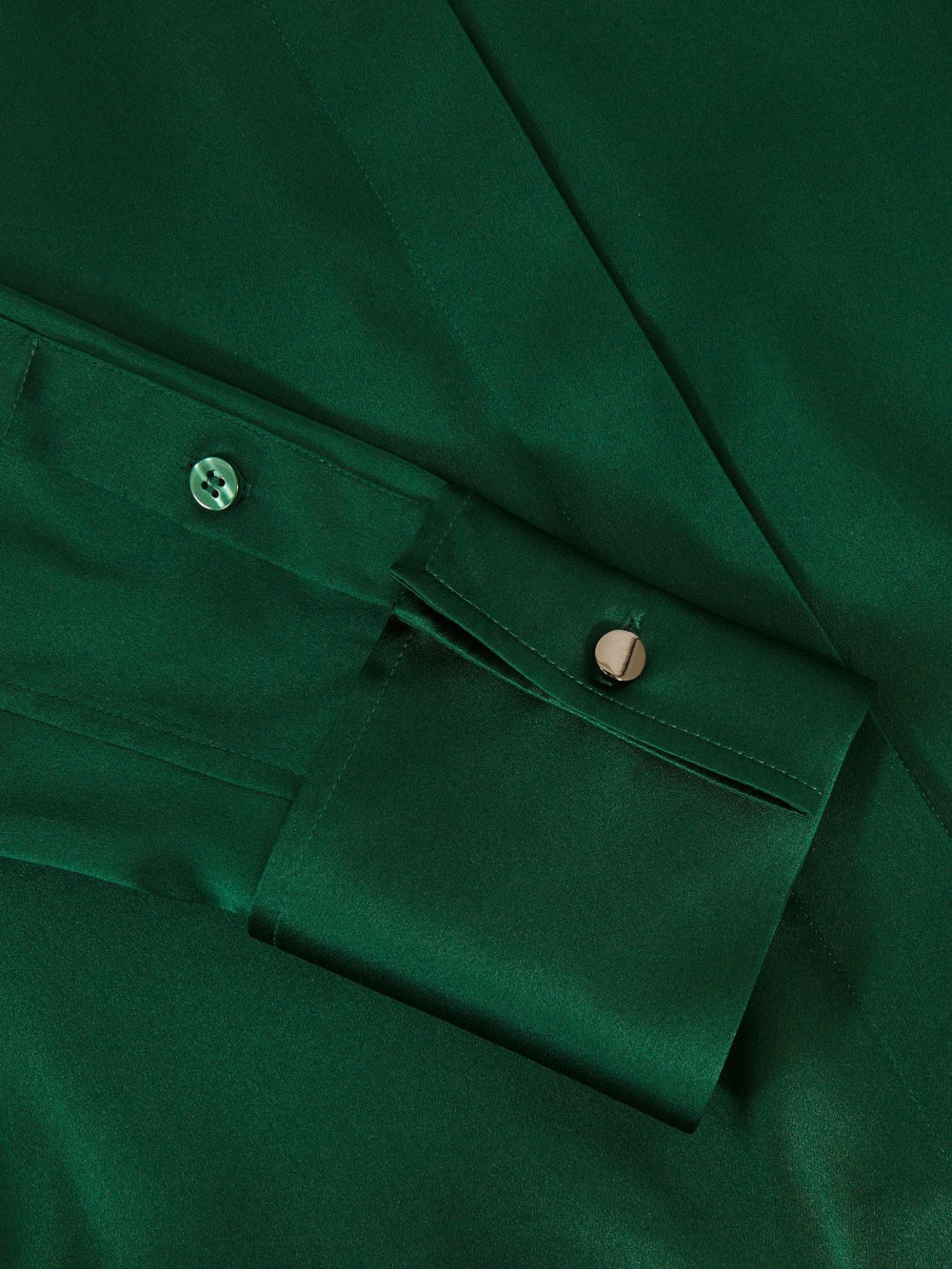 Silk-Satin Concealed-Placket Shirt in Green