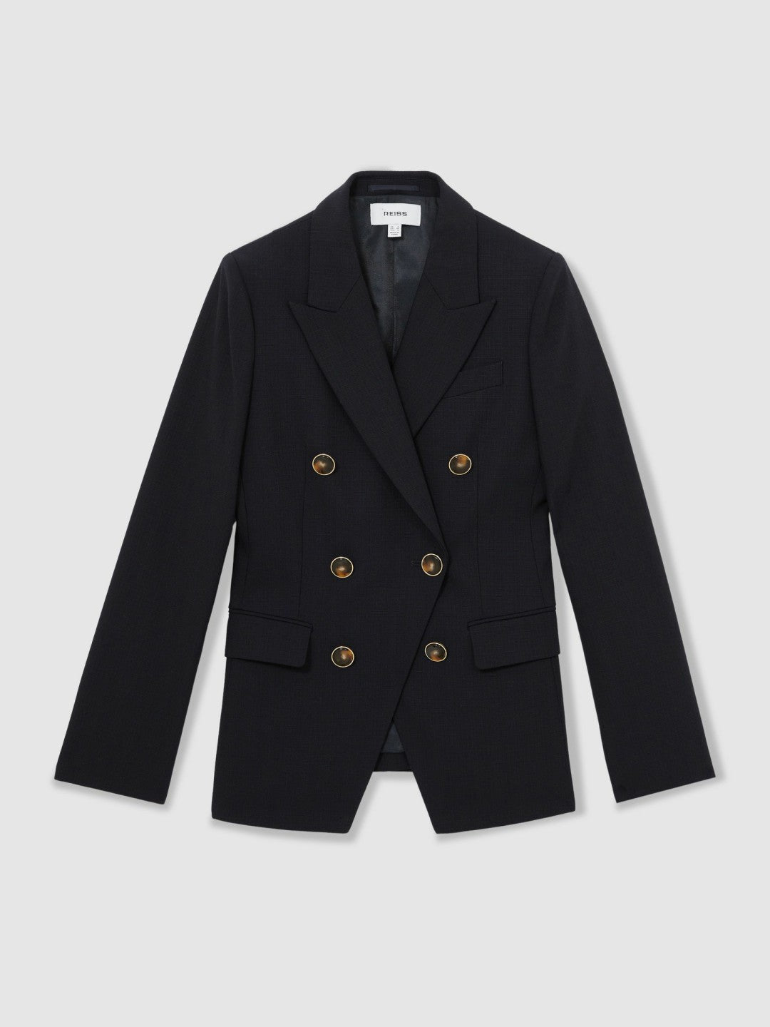 Petite Wool-Blend Double-Breasted Blazer in Navy