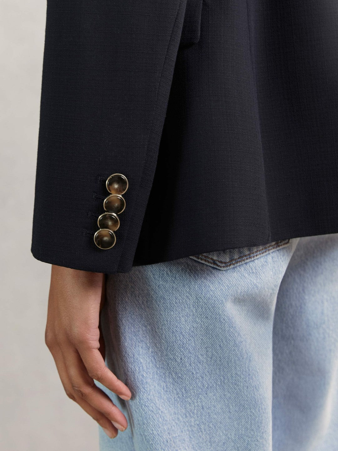 Petite Wool-Blend Double-Breasted Blazer in Navy