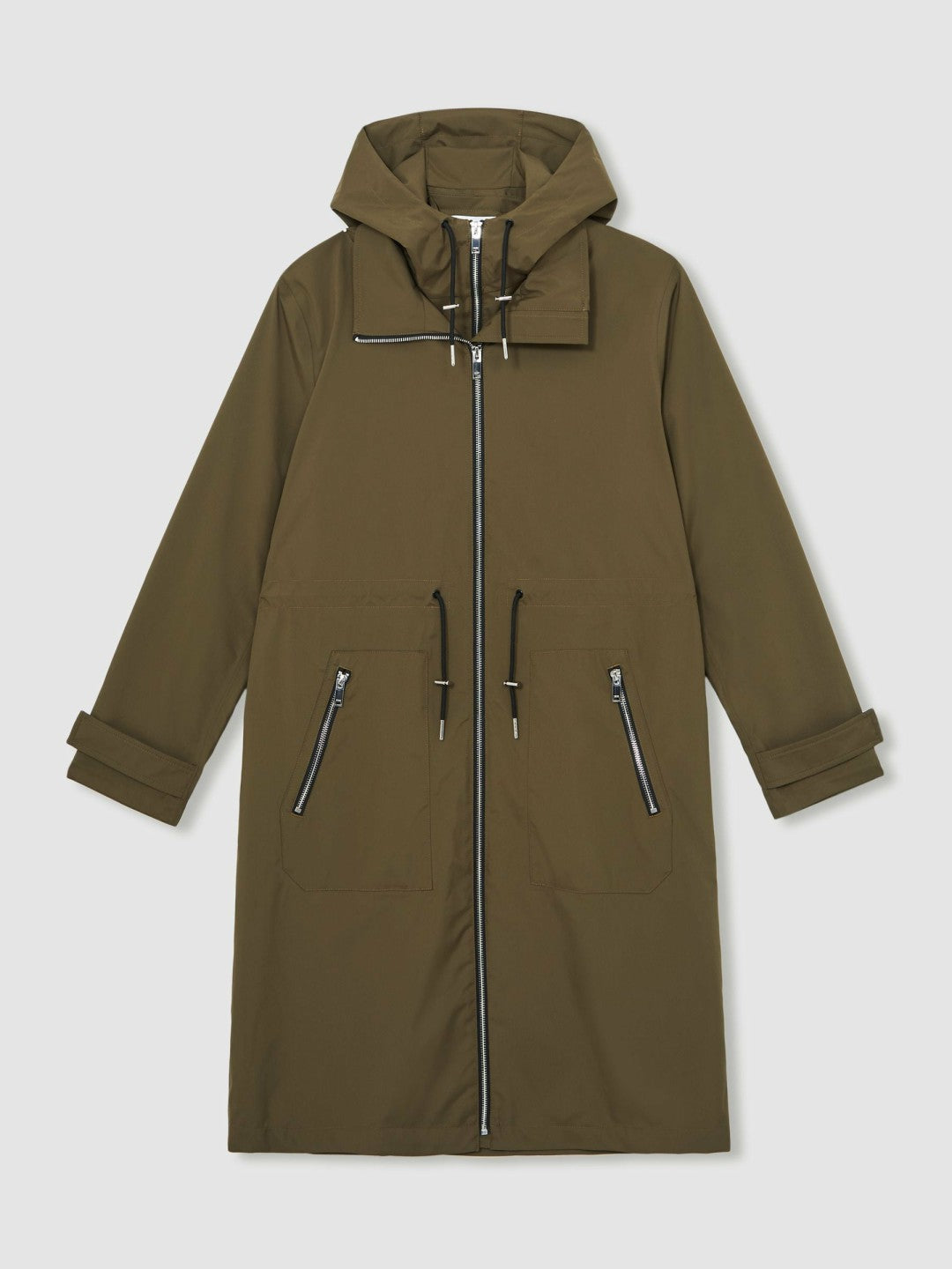Petite Removable-Hood Parka Rain Coat in Khaki