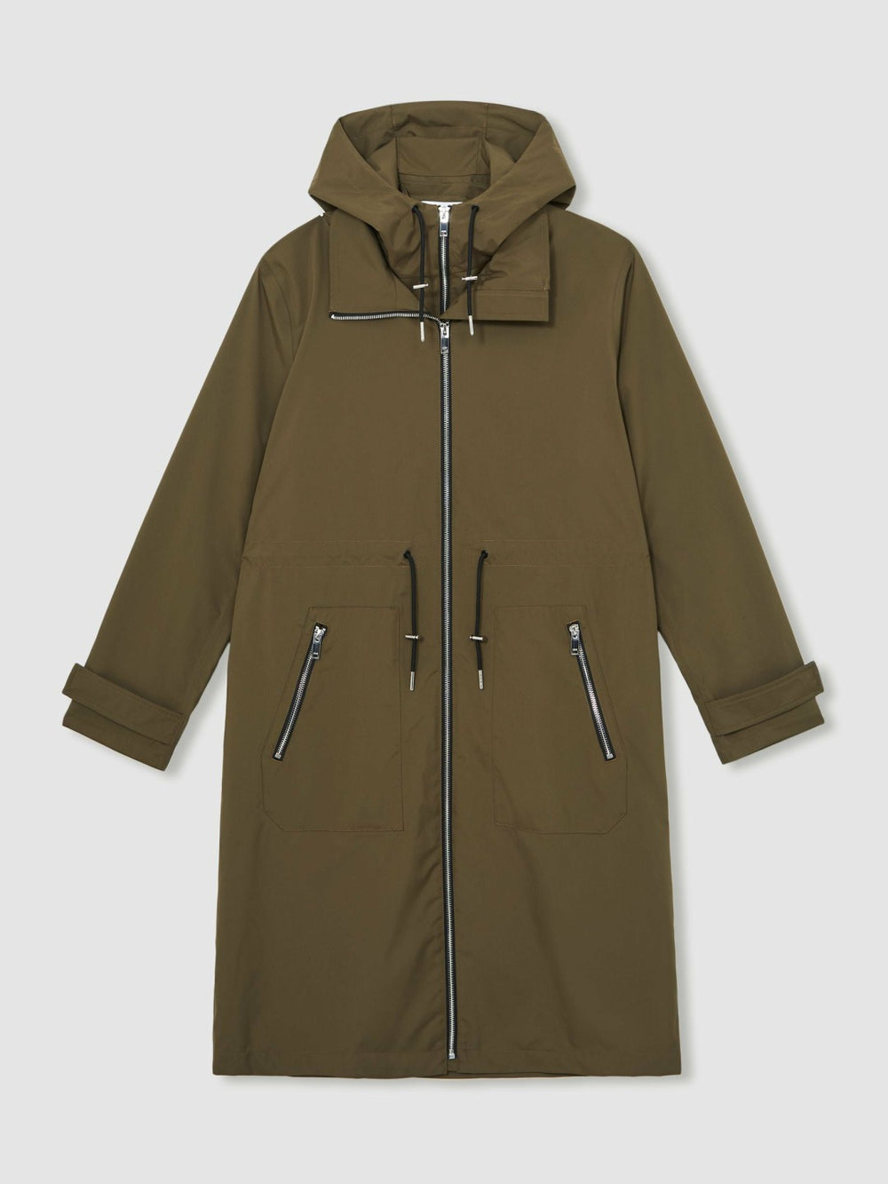 Petite Removable-Hood Parka Rain Coat in Khaki