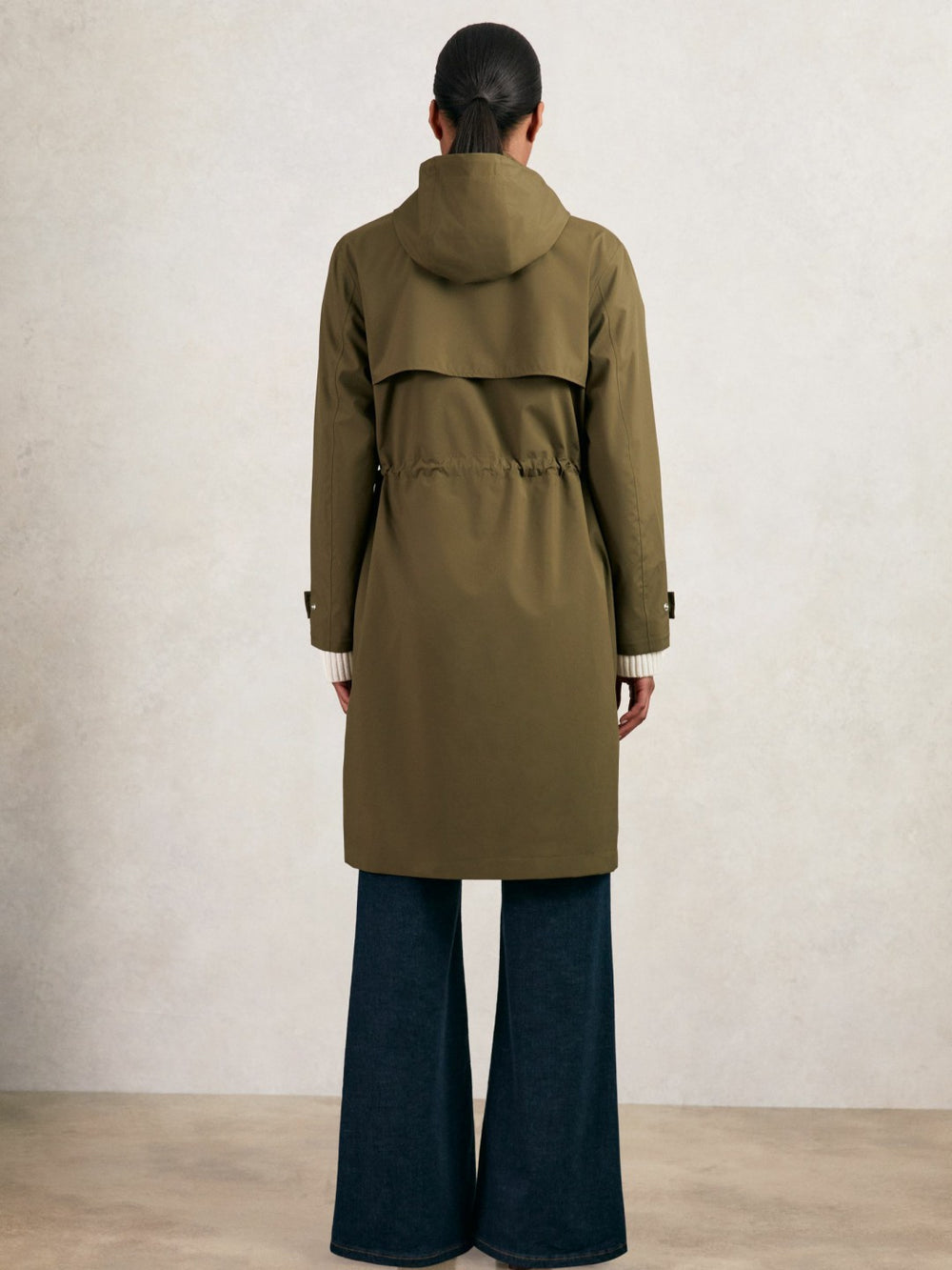 Petite Removable-Hood Parka Rain Coat in Khaki