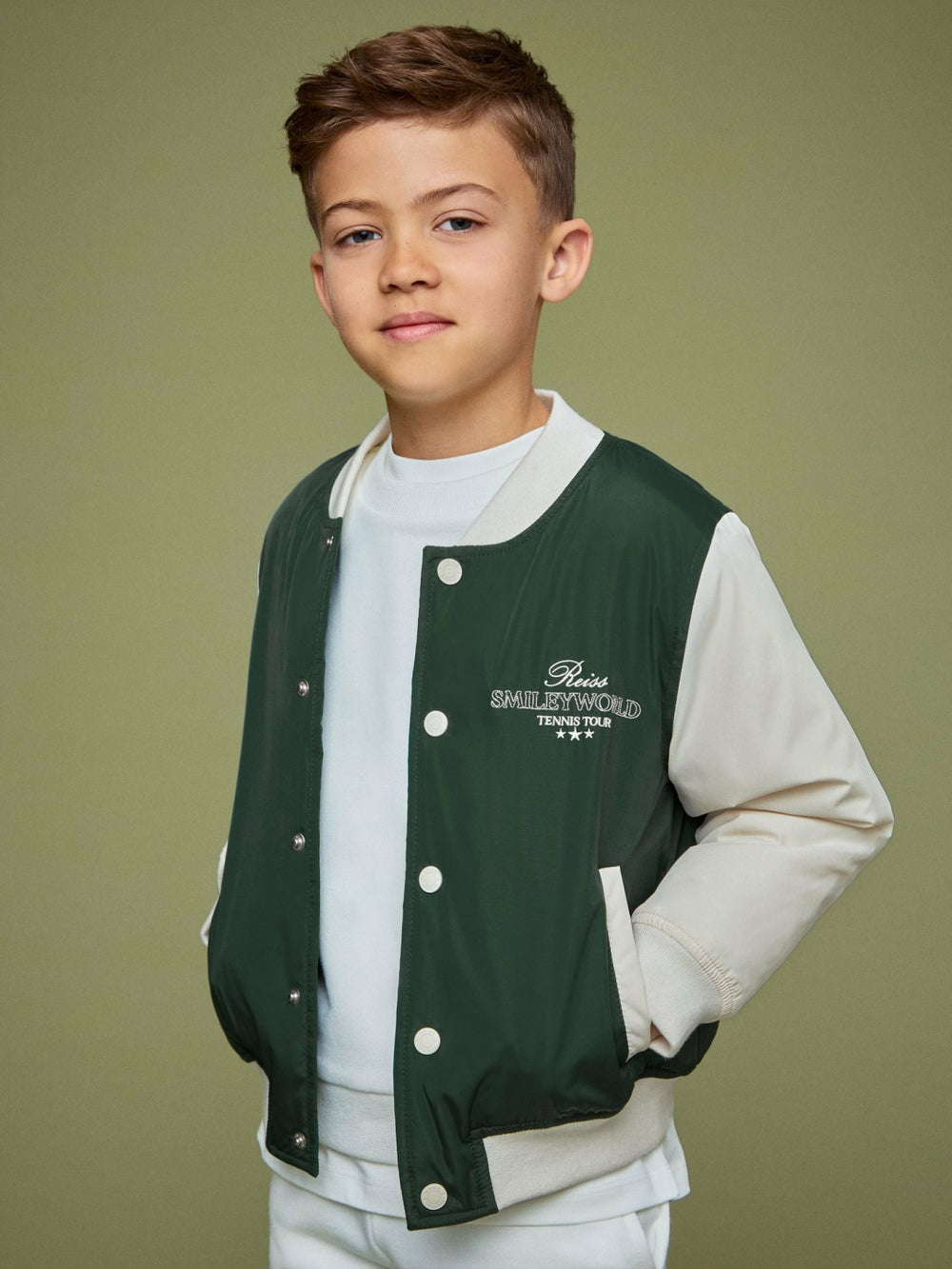 13-14 yrs SmileyWorld Bomber Jacket in Dark Green